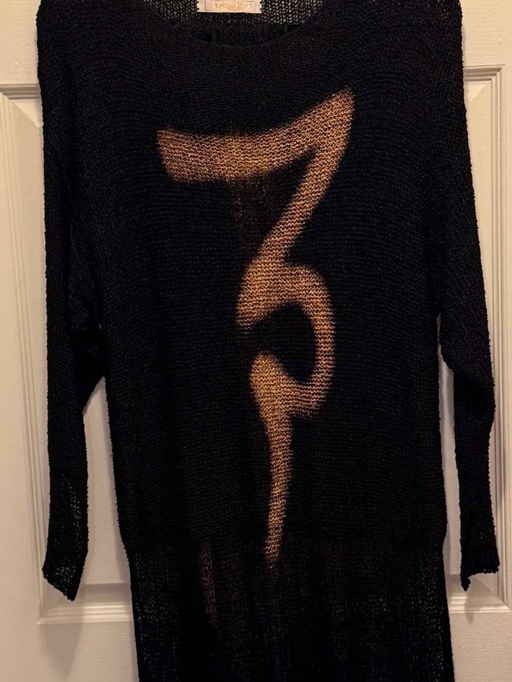 Graphic Image Black Scoop-Neck Sweater with Rust Abstract Graphic